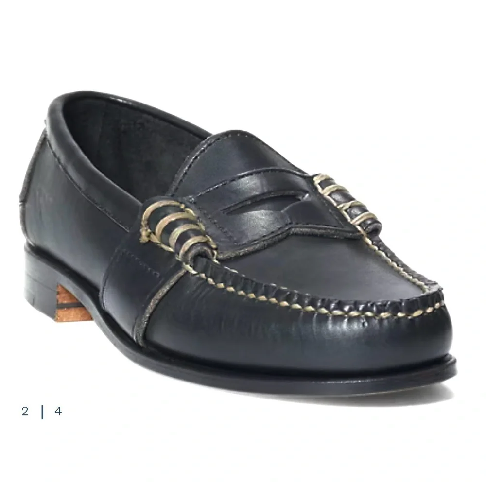 Ralph Lauren Kids Black Leather Edric Dress Shoes Penny Loafers